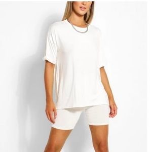 BOOHOO Jersey T-Shirt & Biker Short Set White -M
